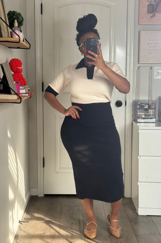 Cream + Navy Knitted Midaxi